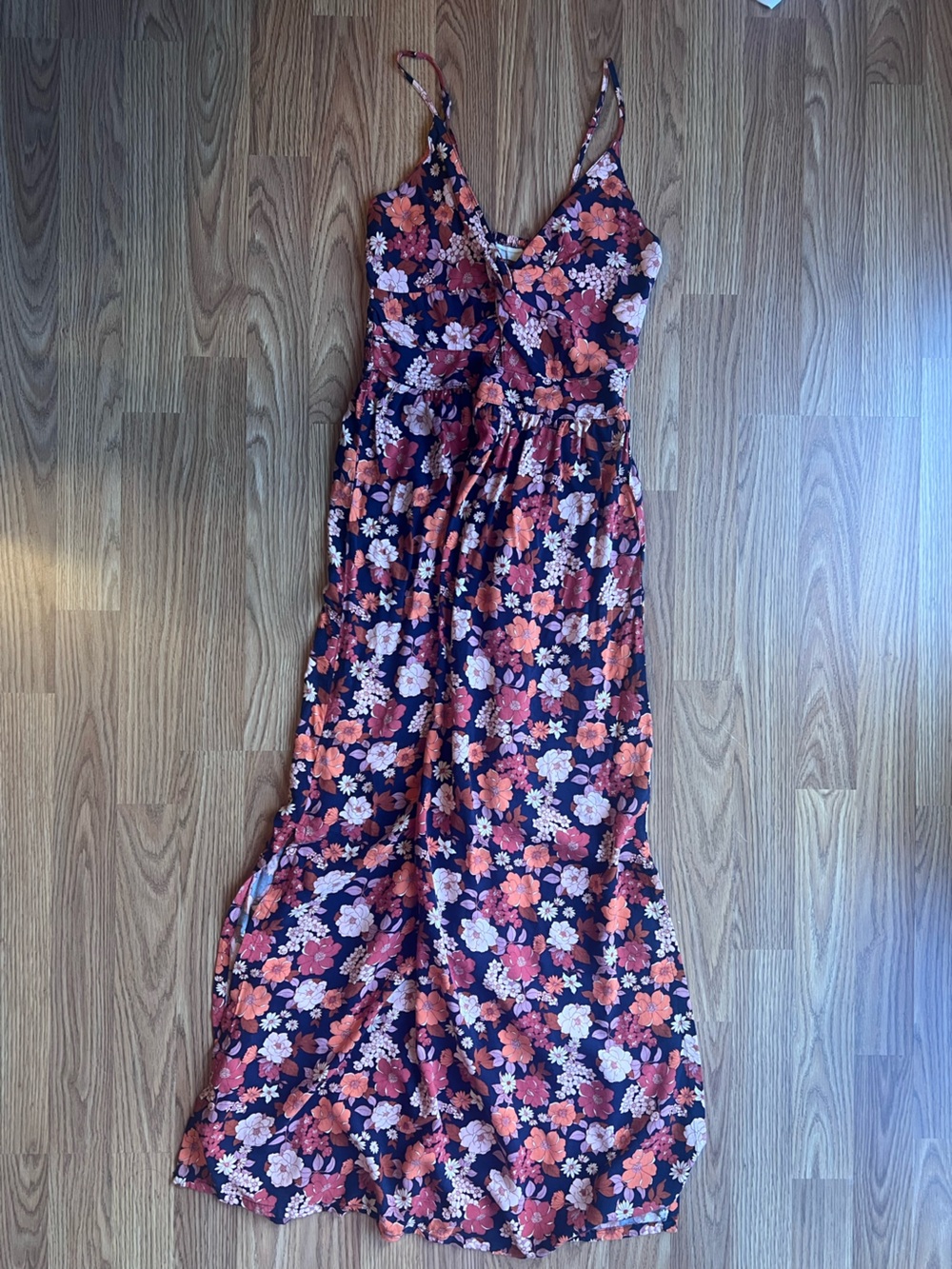 Altar'd State Navy Maxi Dress with Coral, Navy and Pink Floral Print